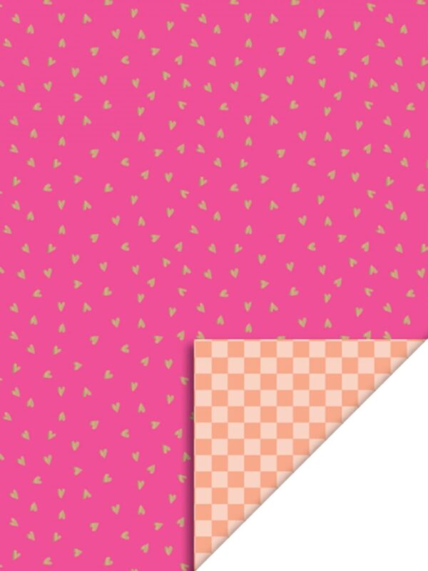 UNIK.HUS Geschenkpapier doppelseitig goldene Herzen, Pink, Schachbrettmuster Orange