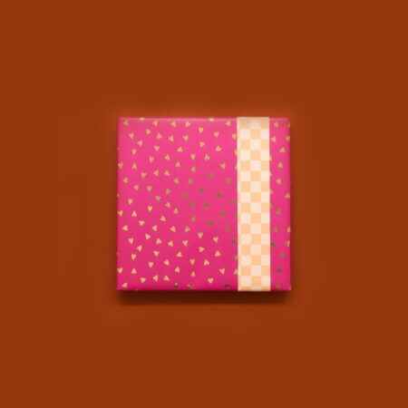 UNIK.HUS Geschenkpapier doppelseitig goldene Herzen, Pink, Schachbrettmuster Orange