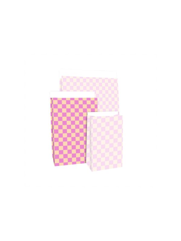 UNIK.HUS House of Products Blockbodenbeutel Geschenktüte kariert pink/peach