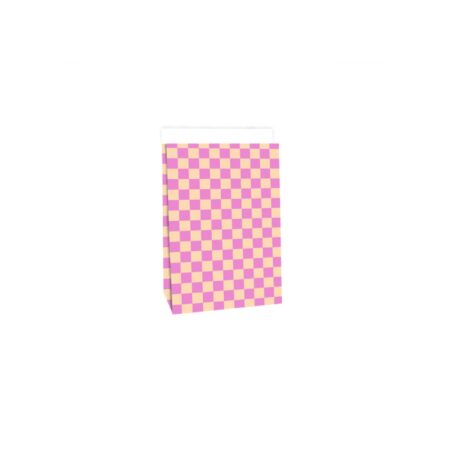 UNIK.HUS House of Products Blockbodenbeutel Geschenktüte kariert pink/peach
