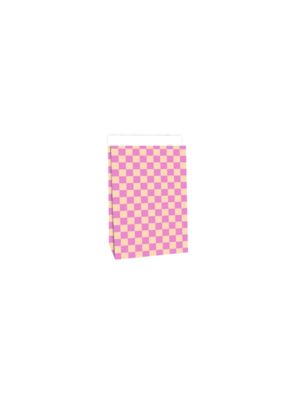UNIK.HUS House of Products Blockbodenbeutel Geschenktüte kariert pink/peach
