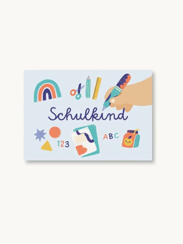 UNIK.HUS Vierundfünfzig Postkarte Affirmationen Kinder Einschulung Schulkind blau