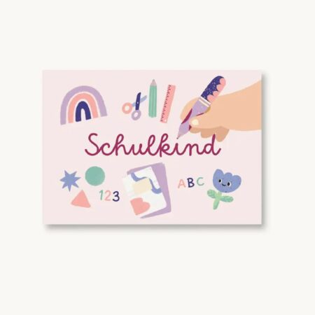 UNIK.HUS Vierundfünfzig Postkarte Affirmationen Kinder Einschulung Schulkind rosa