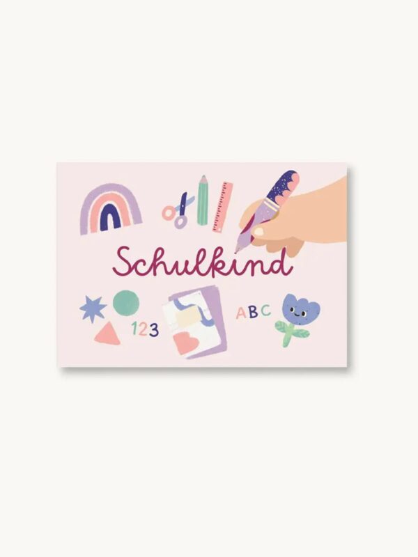 UNIK.HUS Vierundfünfzig Postkarte Affirmationen Kinder Einschulung Schulkind rosa
