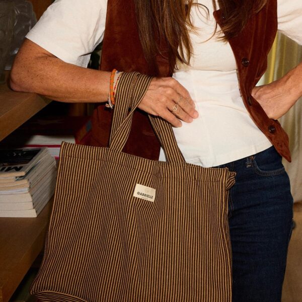 UNIK.HUS Gabrielle Paris Tasche Shopper Bio-Baumwolle Streifen braun Brauntöne