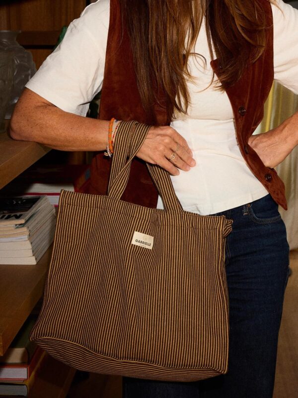 UNIK.HUS Gabrielle Paris Tasche Shopper Bio-Baumwolle Streifen braun Brauntöne