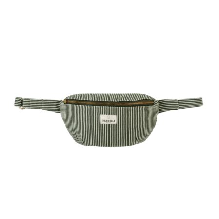 UNIK.HUS Gabrielle Paris Bauchtasche Umhängetasche Gürteltasche Bio-Baumwolle Streifen oliv-grün