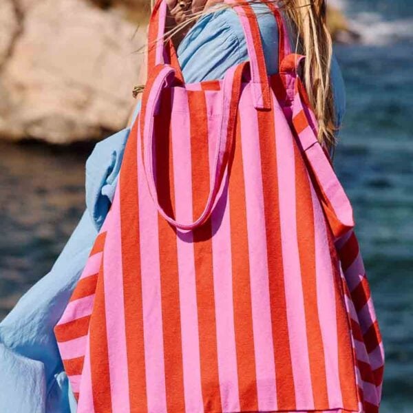 UNIK.HUS Rose in April Strandtasche Shopper Totebag Streifen orchid tomato